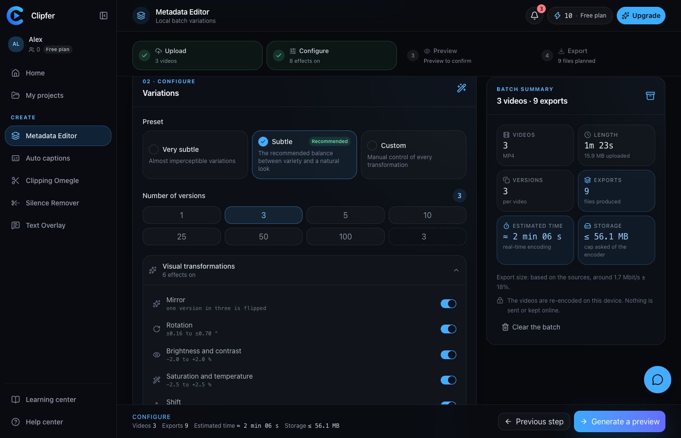 The Configure step of the Metadata Editor, Subtle preset