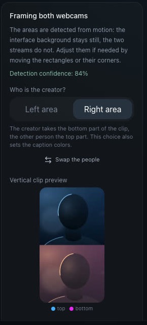 The “Who is the creator?” panel and the vertical clip preview.